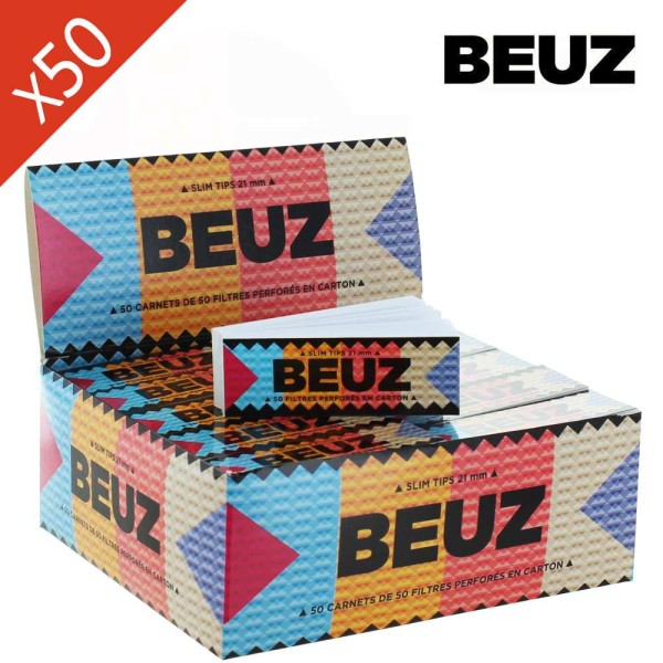Boîte 50 Carnets Filtres Slim Tips Carton Blanc BEUZ