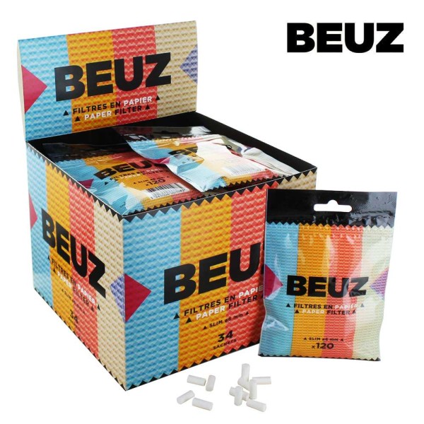 Boite de 34 sachets Filtre Papier Beuz Slim Blanc
