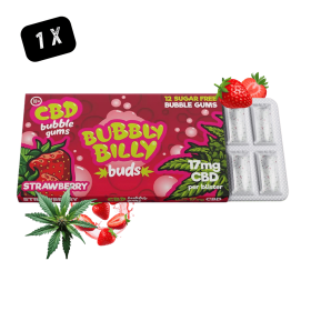 Chewing-gum CBD Fraise Bubbly Billy 17mg - Pack de 12 gommes sans sucre