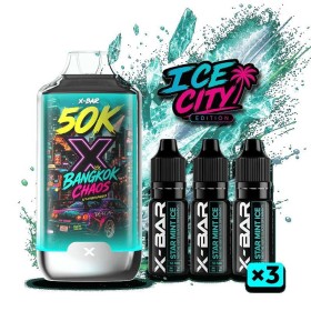 Kit X-BAR 50K Ice City – Bangkok Chaos + 3 e-liquides 10 ml (20 mg/ml)