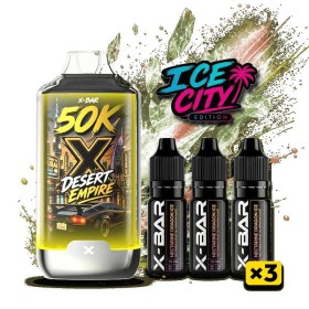 Kit X-BAR 50K Ice City Desert Empire + 3 e-liquides 10 ml (20 mg/ml)