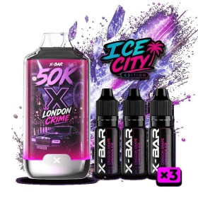 Kit X-BAR 50K Ice City London Crime + 3 e-liquides 10 ml (20 mg/ml)