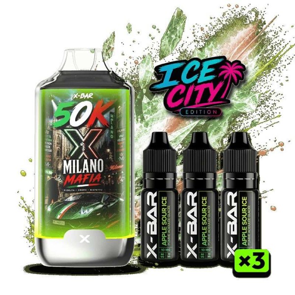 Kit X-BAR 50K Ice City Milano Mafia - Pomme Acidulée Glacée (10 mg/ml)