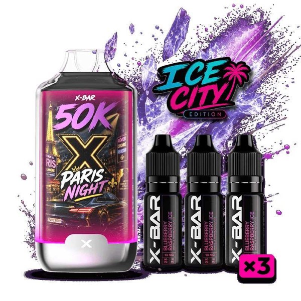 Kit Paris Night 50K Ice City X-BAR + 3 e-liquides 10 ml (20 mg/ml)