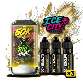 Kit X-BAR 50K Ice City Rio Heat + 3 e-liquides Triple Mango (20 mg/ml)