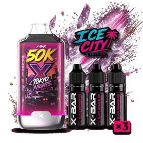 Kit X-BAR 50K Ice City Tokyo Nights + 3 e-liquides 10 ml (10 mg/ml)