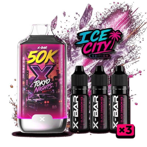 Kit X-BAR 50K Ice City Tokyo Nights + 3 e-liquides 10 ml (20 mg/ml)