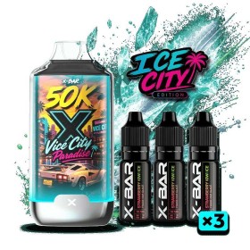 Kit V-ice City Paradise - X-BAR 50K Ice City + 3 E-liquides (20 mg/ml)