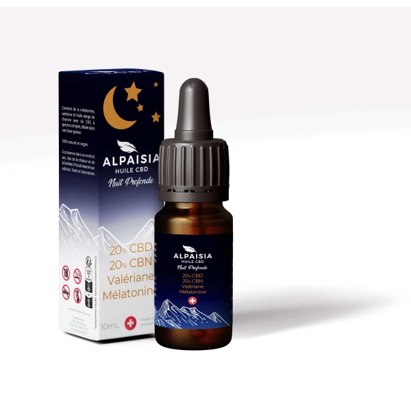 Huile de CBD Alpaisia Nuit Profonde CBD 20%, CBN 20%, Valériane et Mélatonine