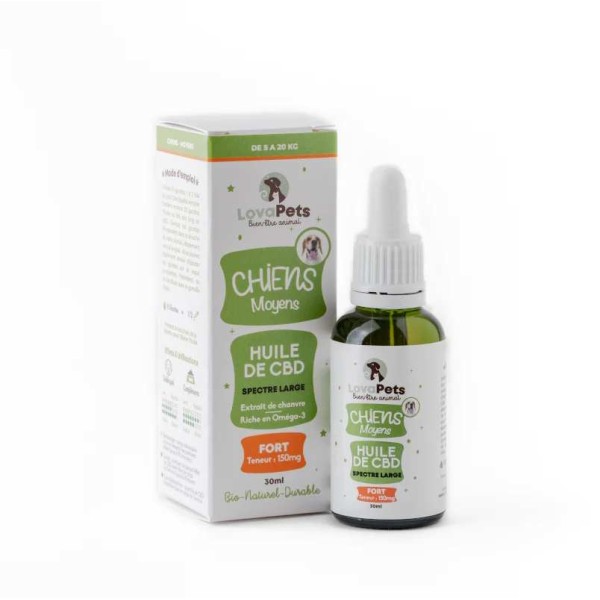 Huile de CBD 150mg pour chien moyen 30ml FORT